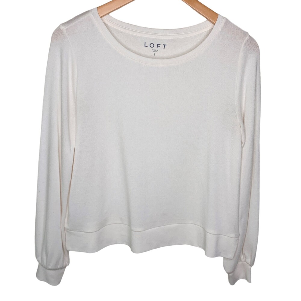 LOFT white crew neck long balloon sleeve pullover sweater small